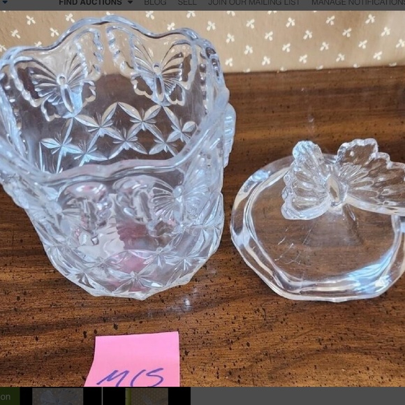 Glass Lidded Jar W/Butterfly Topper - Picture 2 of 4